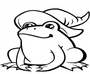 mignonne grenouille au chapeau de sorciere dessin à colorier