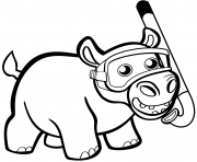 bebe hippopotame mignon avec tuba dessin à colorier