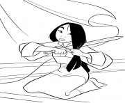 Mulan coupe ses cheveux dessin à colorier