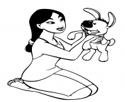 mulan adore son chien Po dessin à colorier