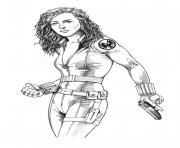 Coloriage Black Widow en plein action marvel dessin