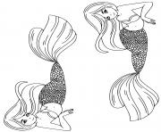 Deux sœurs sirenes dessin à colorier