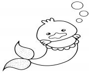 Adorable canard de mer en mode sirene dessin à colorier