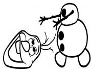 olaf le bonhomme de neige qui tente dattraper sa tete dessin à colorier