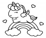 adorable unicorn arc en ciel et coeur dessin à colorier