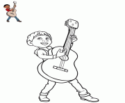 Coloriage miguel chante et joue de la musique avec sa guitare dessin