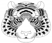 tete de tigre avec details zentangle dessin à colorier