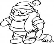 Coloriage winnie lourson est bien habille pour lhiver et pret a sauter sur la neige