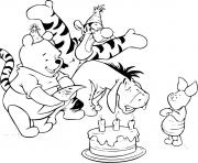Coloriage anniversaire de porcinet qui celebre avec winnie tigrou bourriquet dessin