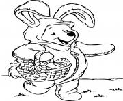 winnie lourson costume en lapin pour paques ramasse les oeufs de paques dessin à colorier