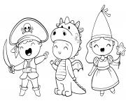 costume halloween pour enfants pirates dinosaure princesse dessin à colorier