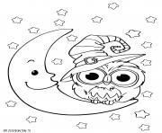 hibou sur la lune pour le jour de halloween dessin à colorier