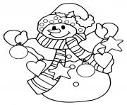 joyeux bonhomme de neige avec des decorations de noel dessin à colorier