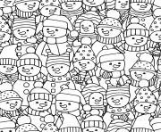 une photo de groupe de bonhommes de neiges dessin à colorier