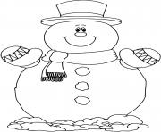 Coloriage joyeux bonhomme de neige avec des decorations de noel dessin