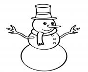 Coloriage bonhomme de neige souriant en hiver avec un jolie sapin dessin
