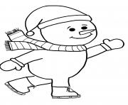 Coloriage petit bonhomme de neige debout sur deux pattes avec foulard et tuque dessin