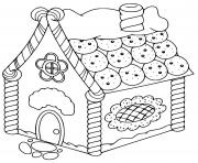 Coloriage maison pain depices avec des sapins en patisserie dessin