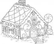 maison pain depices dans un village de noel dessin à colorier