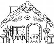 Coloriage maison pain depices avec des sapins en patisserie dessin