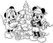 Mickey Minnie decorating tree dessin à colorier