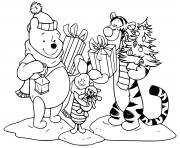 Pooh Tigger Piglet with presents dessin à colorier
