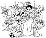 Snow White dwarfs gift exchange dessin à colorier