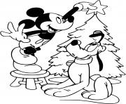 Mickey Pluto Christmas tree dessin à colorier