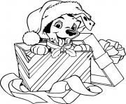Puppy wearing Santa hat in gift box dessin à colorier