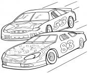 deux voitures de course lors de circuit automobile dessin à colorier