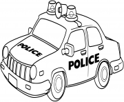 Coloriage voiture de police avec un policier conducteur dessin