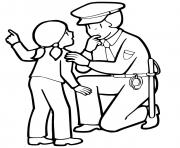 un petite fille parle avec une agente de police dessin à colorier