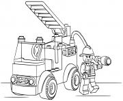 Coloriage Pompier Playmobil eteint un incendie dans une maison dessin