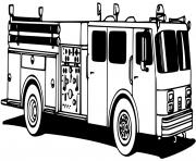 Coloriage pompier et son camion pour eteindre le feu dessin