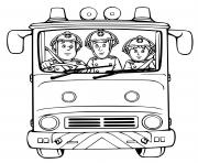 camion de pompier avec trois pompiers pret a passer a laction dessin à colorier