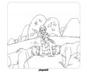 playmobil la prehistoire contre les animaux dessin à colorier