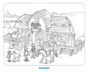 playmobil dans une ferme avec chevaux dessin à colorier