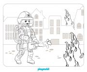 Pompier Playmobil eteint un incendie dans une maison dessin à colorier