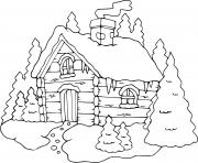 chalet hiver maison hivernage dessin à colorier