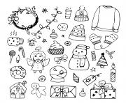 icones de noel sapin hiver decembre decorations dessin à colorier
