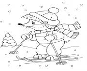 herisson fait du ski animaux dessin à colorier