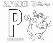 Lettre P pour Pumbaa dessin à colorier