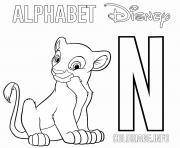 Lettre N pour Nala de Lion King Disney dessin à colorier