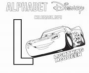 Lettre L pour Lightning McQueen de Cars Disney dessin à colorier
