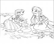 Coloriage anna donne un calin pour reconforter sa grande soeur elsa dessin