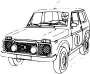 ancien vehicule 4x4 de course dessin à colorier