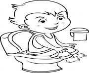 un enfant au toilette pour faire ses besoins et rester propre dessin à colorier