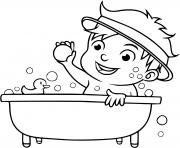 un garcon prend son bain pour etre propre dessin à colorier