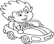 un enfant conduit une voiture dessin à colorier
