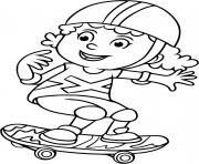 une jeune fille fait du skateboard planche a roulette dessin à colorier